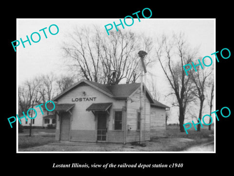 OLD LARGE HISTORIC PHOTO OF LOSTANT ILLINOIS, THE RAILROAD DEPOT STATION c1940