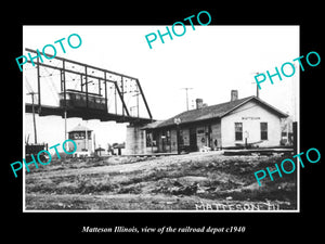 OLD LARGE HISTORIC PHOTO OF MATTESON ILLINOIS, THE RAILROAD DEPOT STATION c1940