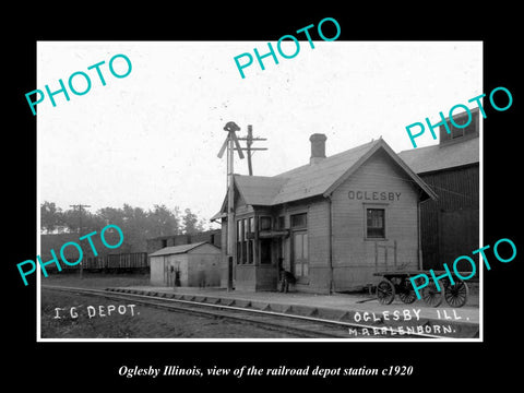 OLD LARGE HISTORIC PHOTO OF OGLESBY ILLINOIS, THE RAILROAD DEPOT STATION c1920