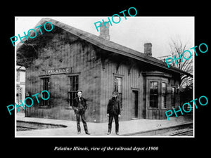 OLD LARGE HISTORIC PHOTO OF PALATINE ILLINOIS, THE RAILROAD DEPOT STATION c1900