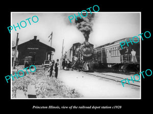 OLD LARGE HISTORIC PHOTO OF PRINCETON ILLINOIS, THE RAILROAD DEPOT STATION c1920