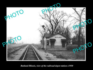 OLD LARGE HISTORIC PHOTO OF RUTLAND ILLINOIS, THE RAILROAD DEPOT STATION c1950