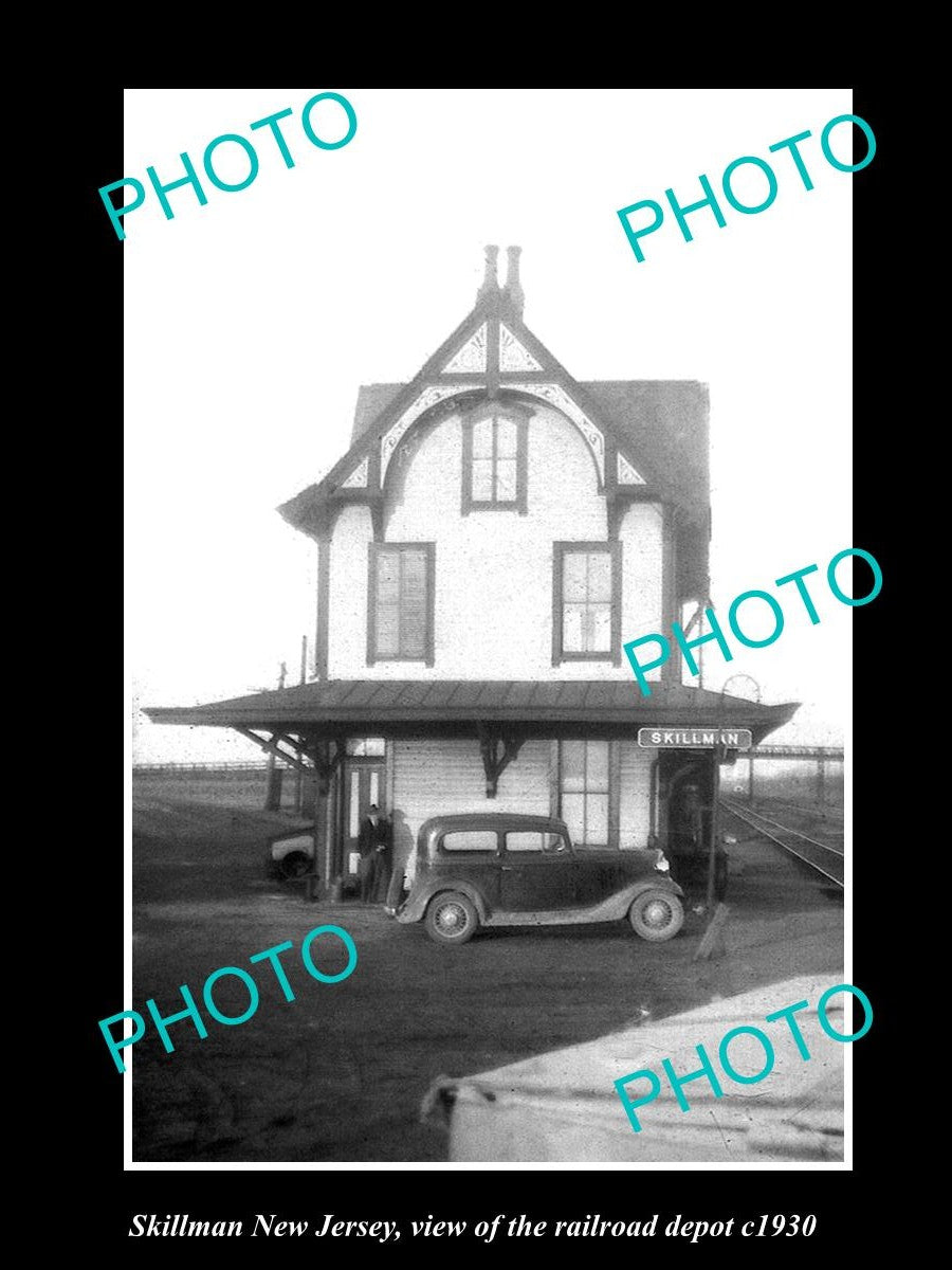 OLD LARGE HISTORIC PHOTO OF SKILLMAN NEW JERSEY THE RAILROAD DEPOT STATION c1930