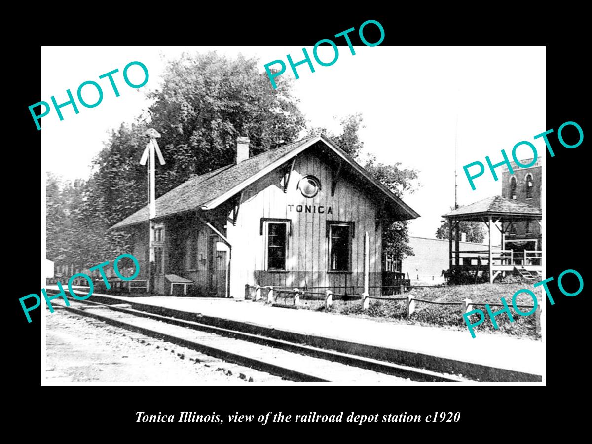 OLD LARGE HISTORIC PHOTO OF TONICA ILLINOIS, THE RAILROAD DEPOT STATION c1920