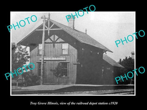 OLD LARGE HISTORIC PHOTO OF TROY GROVE ILLINOIS THE RAILROAD DEPOT STATION c1920