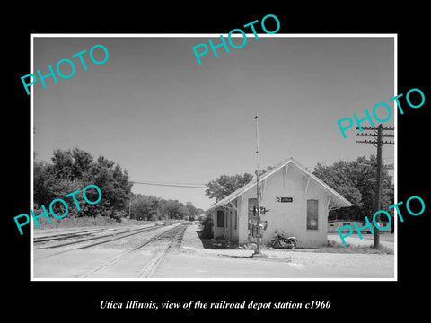 OLD LARGE HISTORIC PHOTO OF UTICA ILLINOIS, THE RAILROAD DEPOT STATION c1960