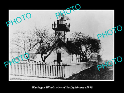 OLD LARGE HISTORIC PHOTO OF WAUKEGAN ILLINOIS, VIEW OF THE LIGHTHOUSE c1900