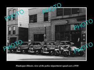 OLD LARGE HISTORIC PHOTO OF WAUKEGAN ILLINOIS, THE POLICE DEPARTMENT CARS c1950