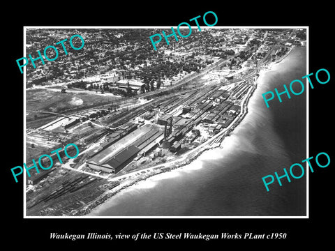 OLD LARGE HISTORIC PHOTO OF WAUKEGAN ILLINOIS, THE US STEEL WORKS PLANT c1950