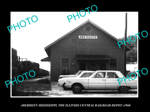 OLD LARGE HISTORIC PHOTO OF ABERDEEN MISSISSIPPI, RAILROAD DEPOT STATION c1960