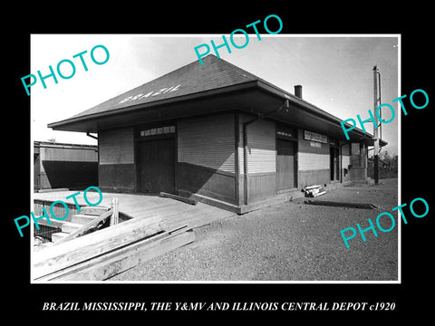 OLD LARGE HISTORIC PHOTO OF BRAZIL MISSISSIPPI, RAILROAD DEPOT STATION c1920