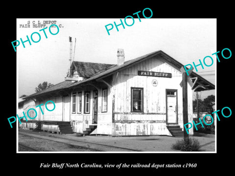 OLD LARGE HISTORIC PHOTO OF FAIR BLUFF NORTH CAROLINA, THE RAILROAD DEPOT c1960