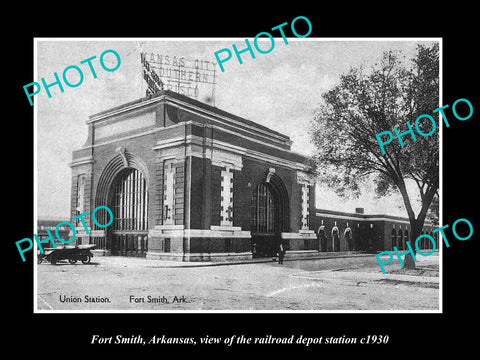 OLD LARGE HISTORIC PHOTO OF FORT SMITH ARKANSAS THE RAILROAD DEPOT STATION c1930