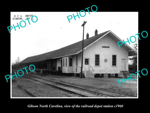 OLD LARGE HISTORIC PHOTO OF GIBSON NORTH CAROLINA, RAILROAD DEPOT STATION c1960