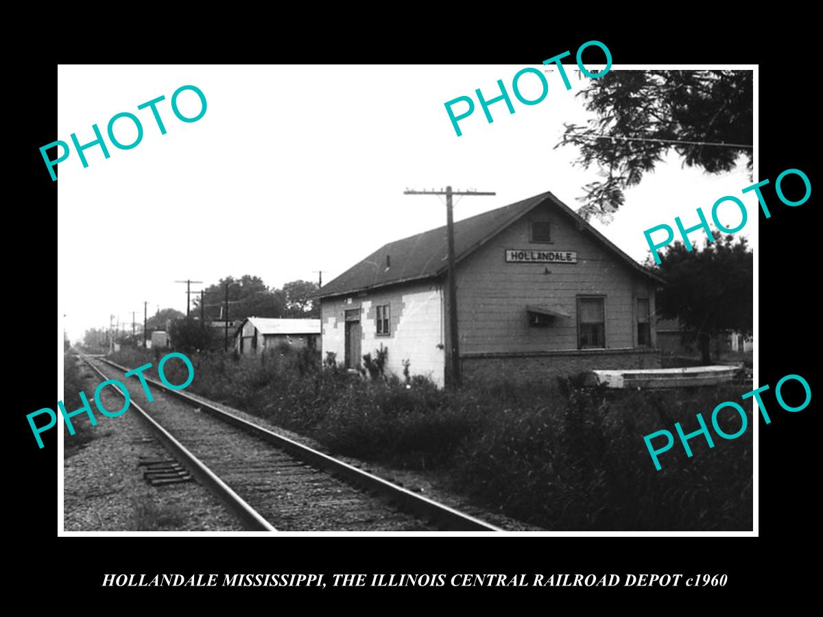 OLD LARGE HISTORIC PHOTO OF HOLLANDALE MISSISSIPPI, RAILROAD DEPOT STATION c1960