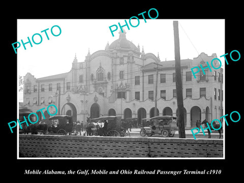 OLD LARGE HISTORIC PHOTO OF MOBILE ALABAMA, THE RAILROAD DEPOT STATION c1910