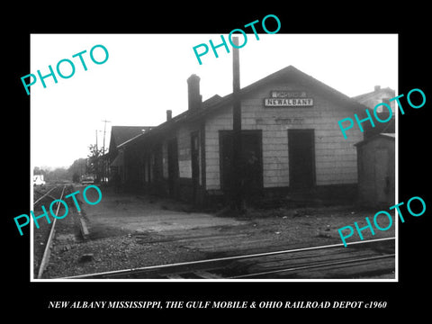 OLD LARGE HISTORIC PHOTO OF NEW ALBANY MISSISSIPPI, RAILROAD DEPOT STATION c1960