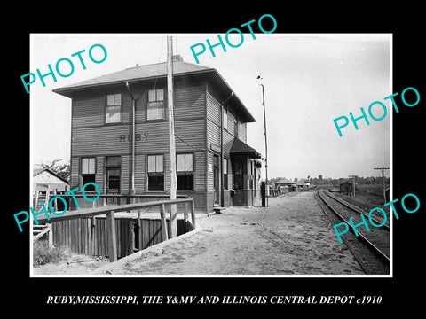 OLD LARGE HISTORIC PHOTO OF RUBY MISSISSIPPI, THE RAILROAD DEPOT STATION c1910