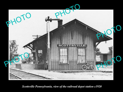 OLD LARGE HISTORIC PHOTO OF SCOTTSVILLE PENNSYLVANIA, THE RAILROAD STATION c1920