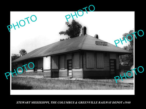 OLD LARGE HISTORIC PHOTO OF STEWART MISSISSIPPI THE RAILROAD DEPOT STATION c1940