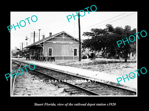 OLD LARGE HISTORIC PHOTO OF STUART FLORIDA, THE RAILROAD DEPOT STATION c1920