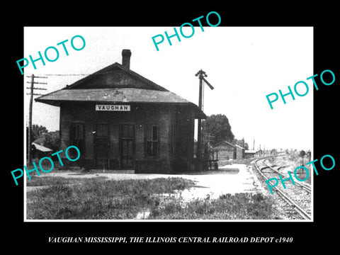 OLD LARGE HISTORIC PHOTO OF VAUGHAN MISSISSIPPI THE RAILROAD DEPOT STATION c1940