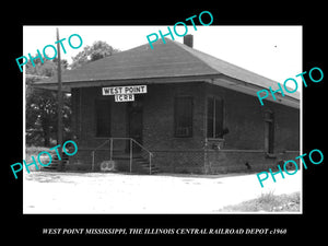 OLD LARGE HISTORIC PHOTO OF WEST POINT MISSISSIPPI, RAILROAD DEPOT STATION c1960