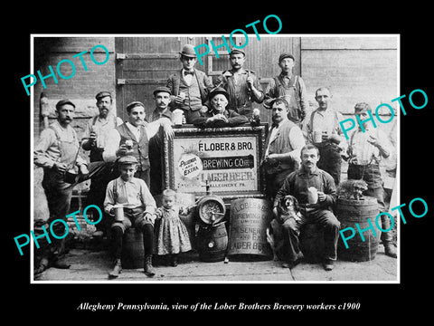 OLD LARGE HISTORIC PHOTO OF ALLEGHENY PENNSYLVANIA, LOBER BREWERY WORKERS c1900