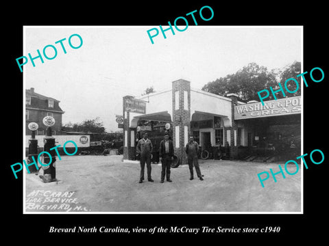 OLD LARGE HISTORIC PHOTO OF BREVARD NORTH CAROLINA, THE McCRARY TIRE STORE c1940