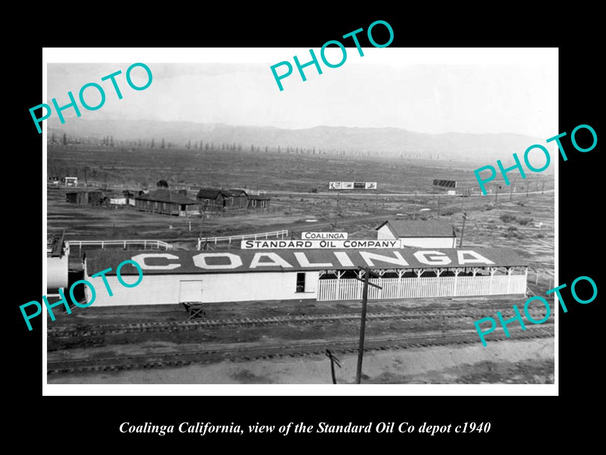 OLD LARGE HISTORIC PHOTO OF COALINGA CALIFORNIA, THE STANDARD OIL DEPOT c1940