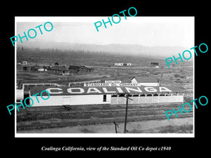 OLD LARGE HISTORIC PHOTO OF COALINGA CALIFORNIA, THE STANDARD OIL DEPOT c1940