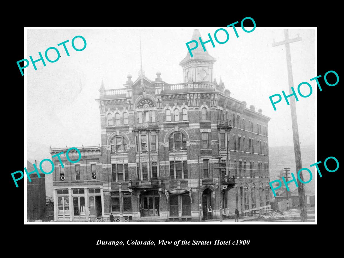 OLD LARGE HISTORIC PHOTO OF DURANGO COLORADO, VIEW OF THE STRATER HOTEL c1900