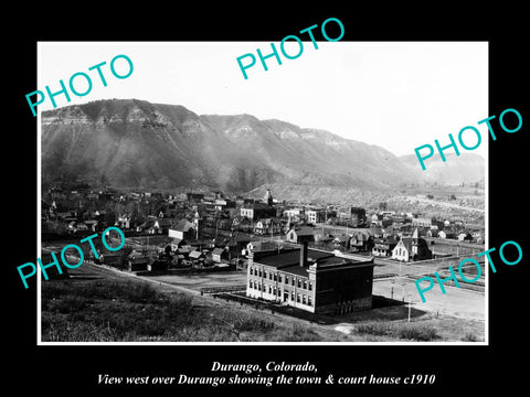 OLD LARGE HISTORIC PHOTO OF DURANGO COLORADO, VIEW OF TOWN & COURT HOUSE c1910