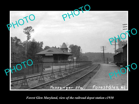 OLD LARGE HISTORIC PHOTO OF FOREST GLEN MARYLAND, RAILROAD DEPOT STATION c1930