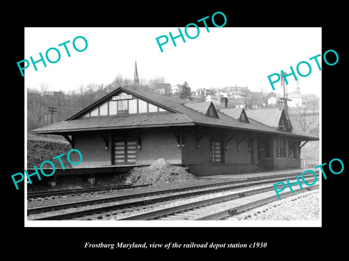 OLD LARGE HISTORIC PHOTO OF FROSTBURG MARYLAND, RAILROAD DEPOT STATION c1930