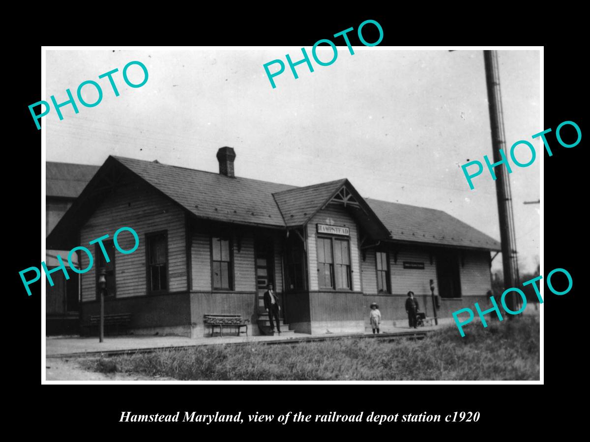 OLD LARGE HISTORIC PHOTO OF HAMSTEAD MARYLAND, RAILROAD DEPOT STATION c1920