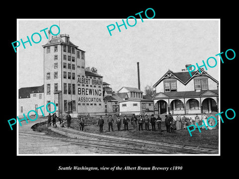 OLD LARGE HISTORIC PHOTO OF SEATTLE WASHINGTON, THE ALBERT BRAUN BREWERY c1890