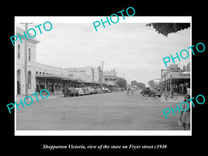 OLD LARGE HISTORIC PHOTO OF SHEPPARTON VICTORIA, VIEW OF STORES ON FRYER St 1940