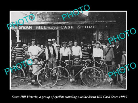 OLD LARGE HISTORIC PHOTO OF SWAN HILL VICTORIA, BICYCLE CLUB & CASH STORE c1900