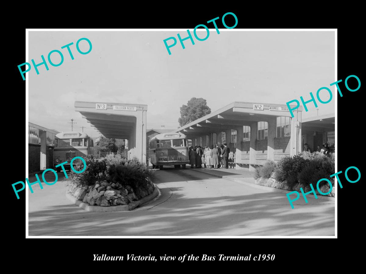 OLD LARGE HISTORIC PHOTO OF YALLOURN VICTORIA, VIEW OF THE BUS TERMINAL c1950