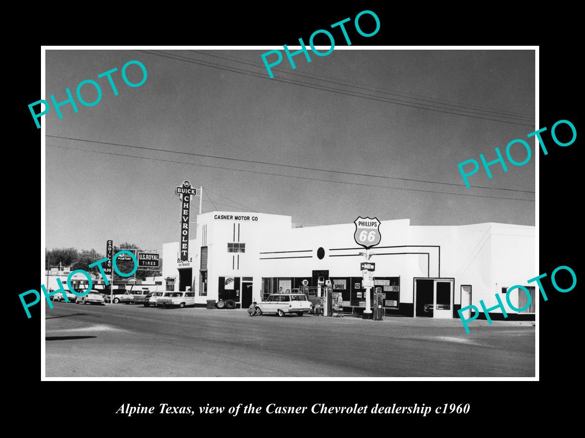 OLD LARGE HISTORIC PHOTO OF ALPINE TEXAS, THE CHEVROLET CAR DEALERSHIP c1960