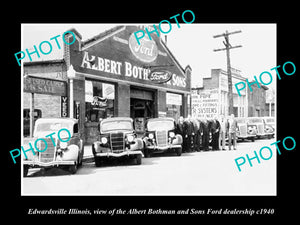 OLD LARGE HISTORIC PHOTO OF EDWARDSVILLE ILLINOIS, THE FORD MOTOR GARAGE c1940