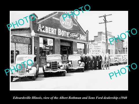 OLD LARGE HISTORIC PHOTO OF EDWARDSVILLE ILLINOIS, THE FORD MOTOR GARAGE c1940