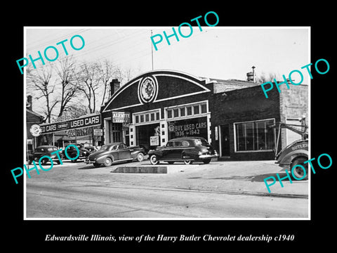 OLD LARGE HISTORIC PHOTO OF EDWARDSVILLE ILLINOIS, CHEVROLET MOTOR GARAGE c1940