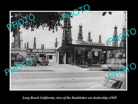 OLD HISTORIC PHOTO OF LONG BEACH CALIFORNIA, THE STUDEBAKER CAR DEALERSHIP c1949