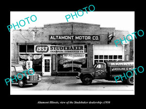 OLD LARGE HISTORIC PHOTO OF ALTAMONT ILLINOIS, THE STUDEBAKER CAR GARAGE c1950