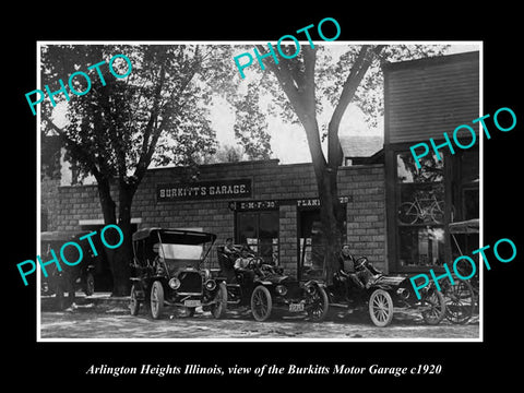 OLD LARGE HISTORIC PHOTO OF ARLINGTON HEIGHTS ILLINOIS, THE BURKITT GARAGE c1950