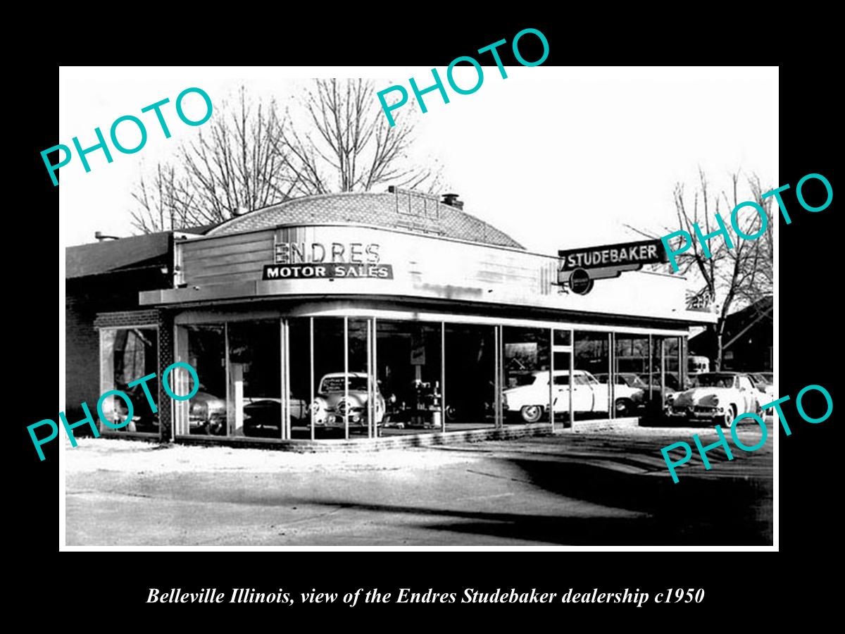 OLD LARGE HISTORIC PHOTO OF BELLEVILLE ILLINOIS, THE STUDEBAKER CAR GARAGE c1950