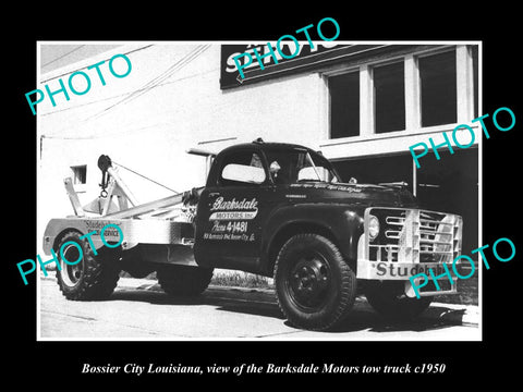 OLD LARGE HISTORIC PHOTO OF BOSSIER CITY LOUISIANA THE BARKSDALE TOW TRUCK c1950