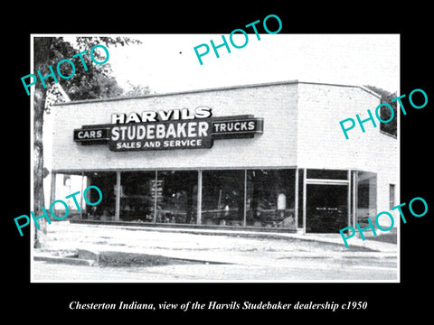 OLD LARGE HISTORIC PHOTO OF CHESTERTON INDIANA, THE STUDEBAKER CAR GARAGE c1950